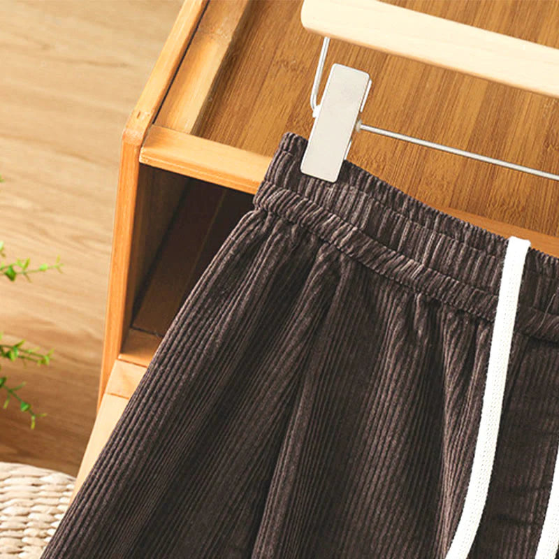 Buddha Stones Plain Elastic Waist Women's Cropped 7-8 Length Wide Leg Corduroy Pants
