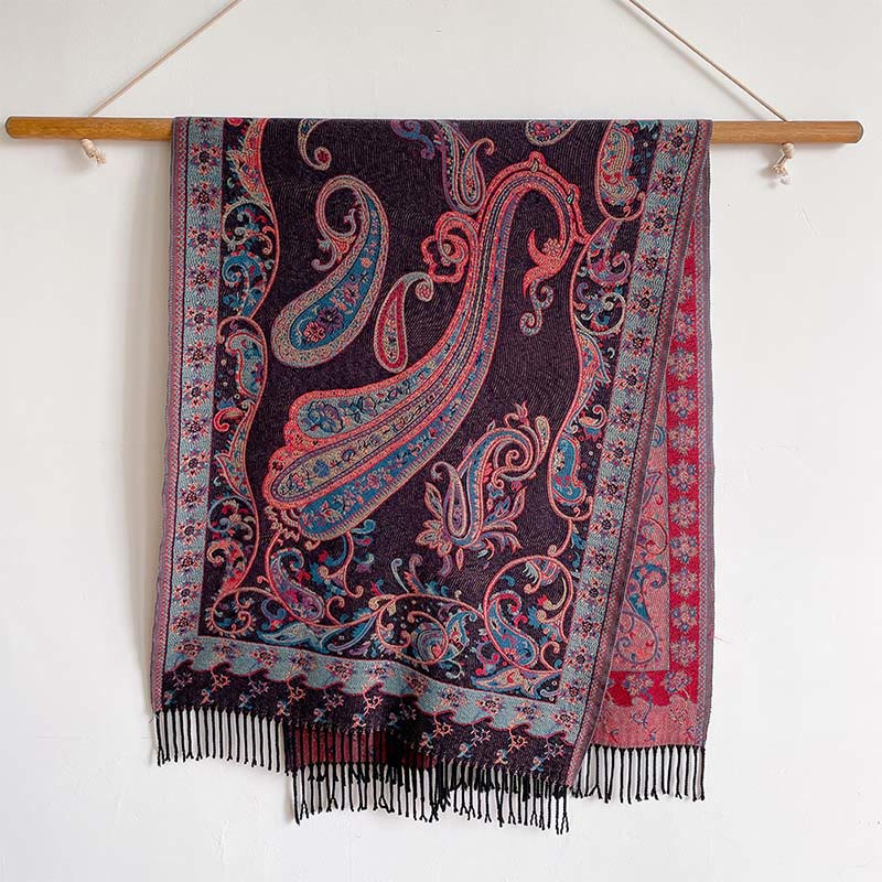 Buddha Stones Winter Commute Thermal Paisley Floral Pattern Tassel Cozy Scarf Shawl