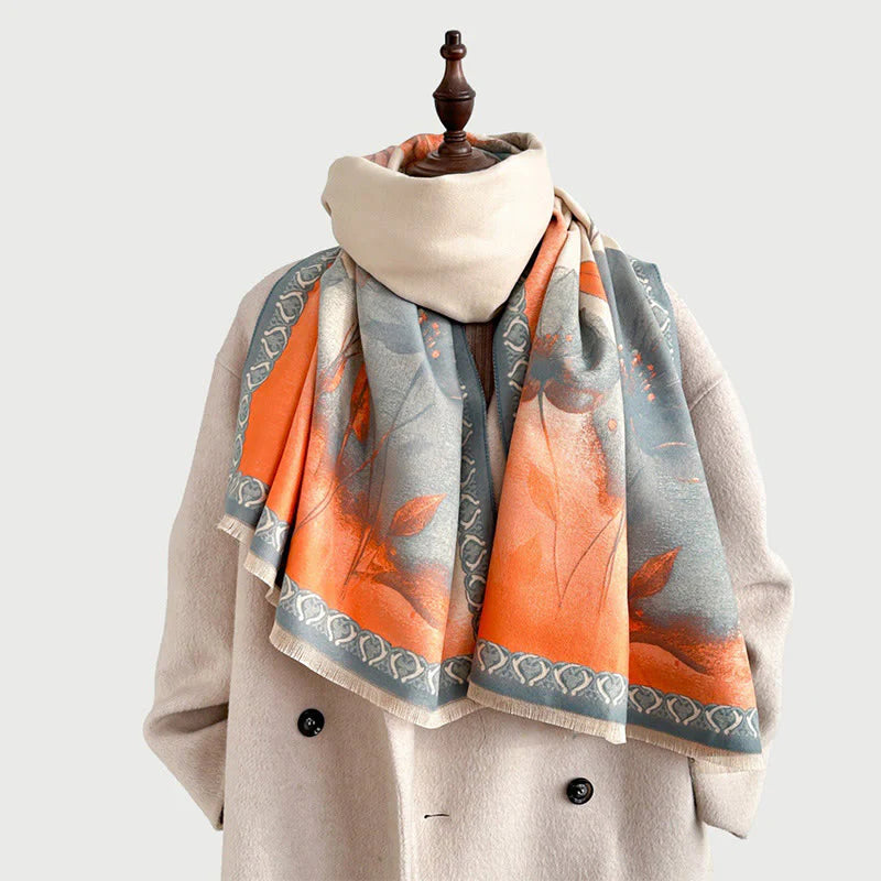 Buddha Stones Winter Ink Painting Lotus Flowers Leaves Pattern Soft Scarf Shawl