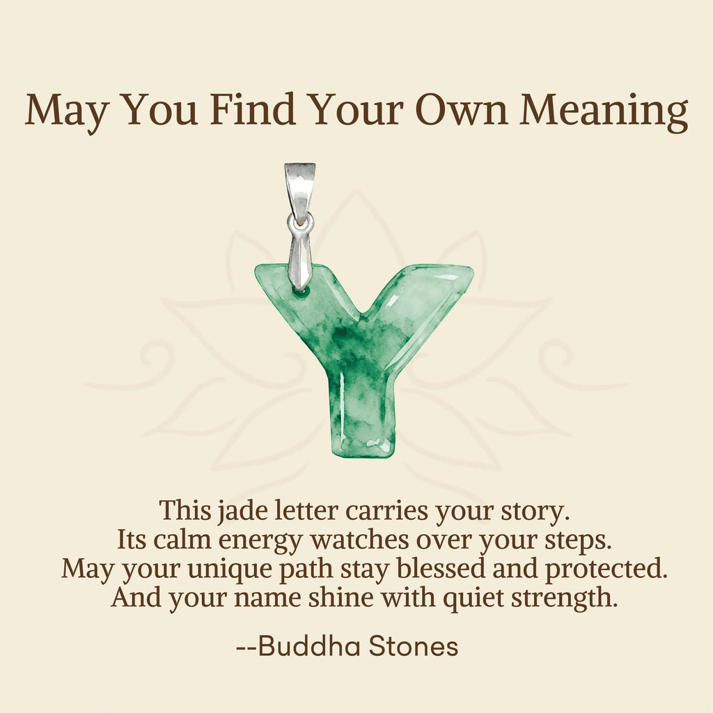 Buddha Stones May You Find Your Own Meaning Natural A-Z Letter Jade 925 Sterling Silver Chain Necklace Includes Gift Message Card