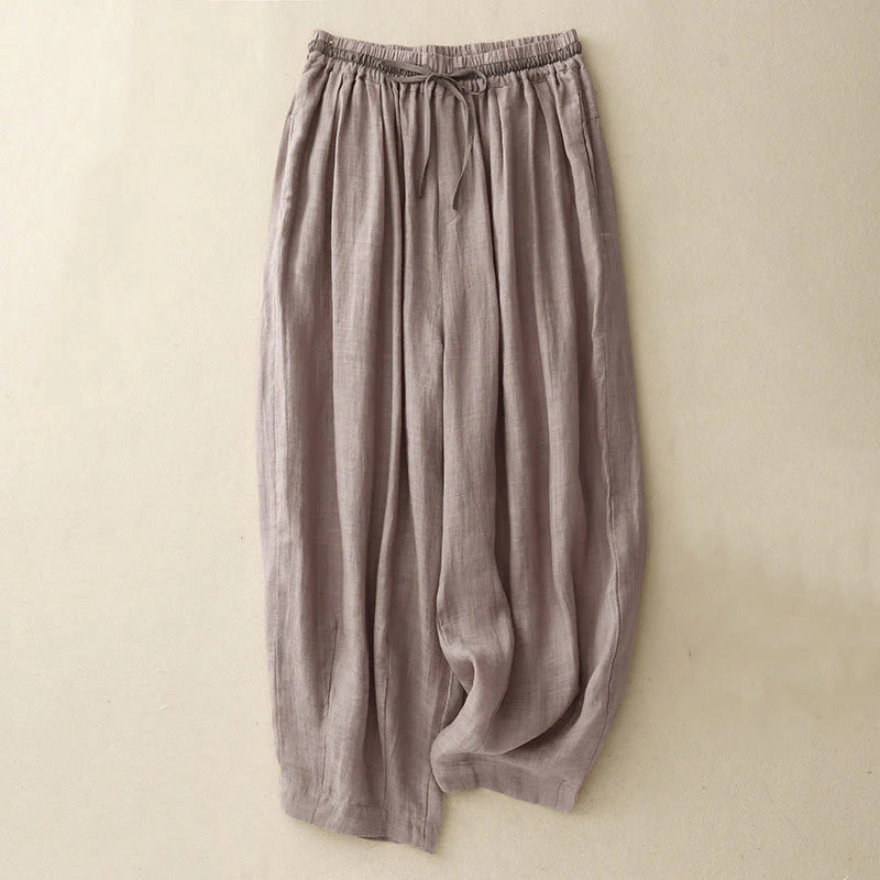 Buddha Stones Vintage Summer Casual Color Matching Drawstring Women's Cotton Linen Harem Pants With Pockets