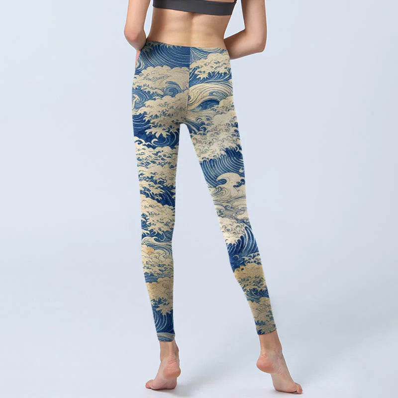Buddha Stones Ocean Waves Pattern Print Gym Leggings Women's Yoga Pants