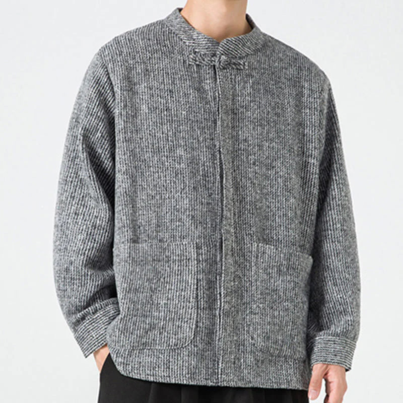 Buddha Stones Long Sleeve Frog-button Design Men's Cotton Jacket Shirt With Pockets