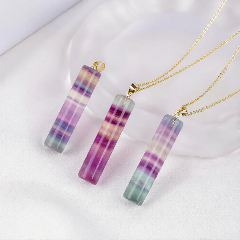 Buddha Stones Natural Colorful Fluorite Cylindrical Protection Necklace Pendant