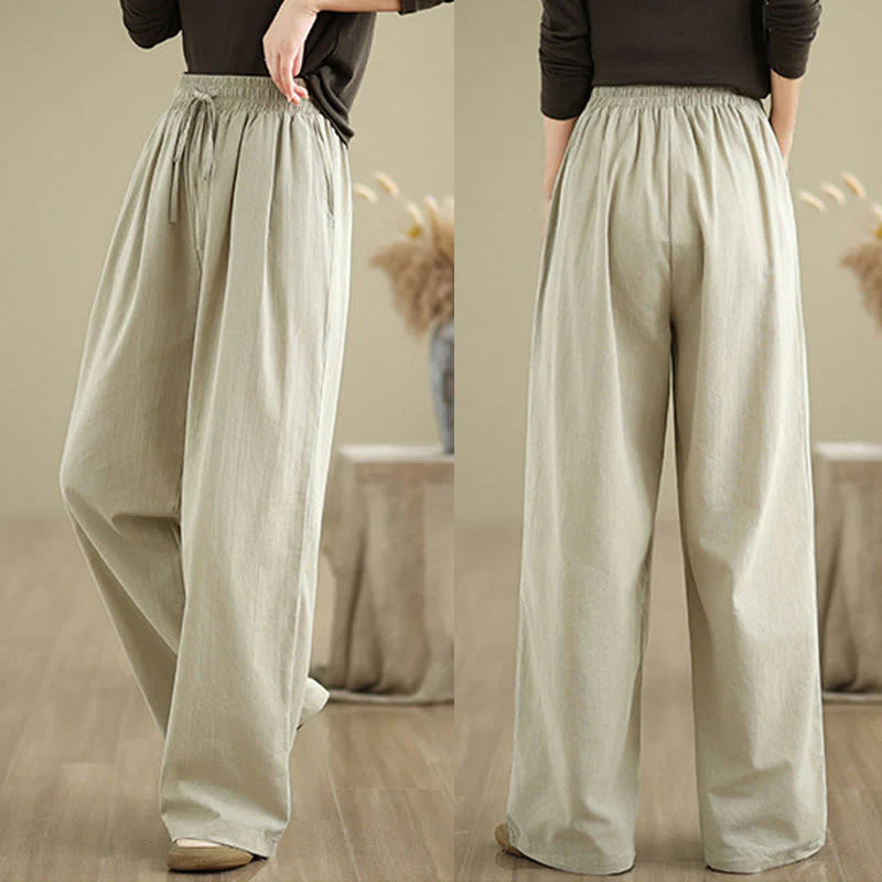 Buddha Stones Casual Straight-leg Women's Cotton Pants With Pockets