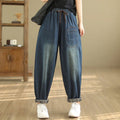 Buddha Stones Casual DarkSlateBlue Plain Drawstring Cotton Women's Harem Pants With Pockets