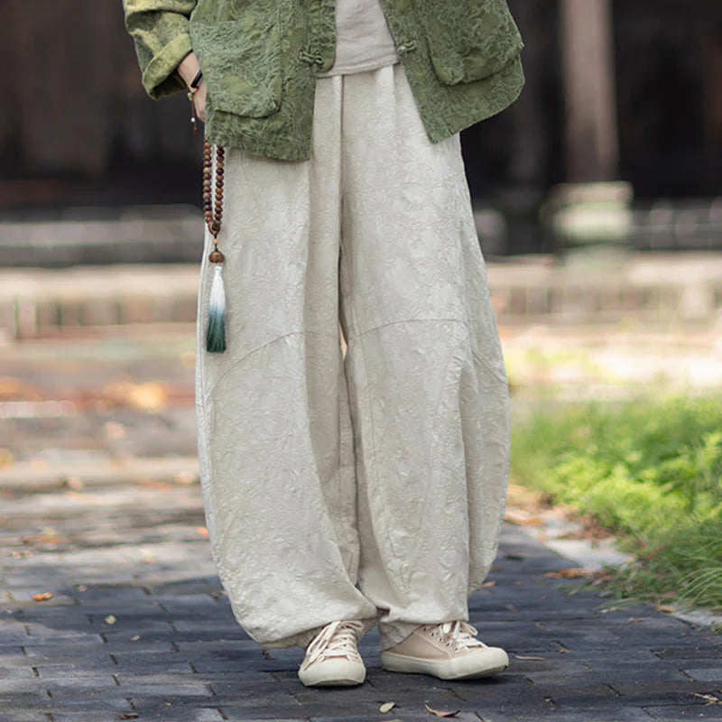 Buddha Stones Fall Jacquard Women's Frog-Button Long Sleeve Shirt Pants Cotton Linen Clothing