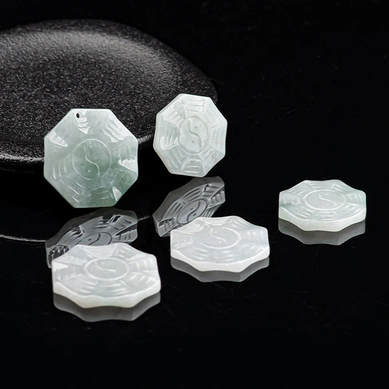 Buddha Stones Natural Jade Bagua Yin Yang Luck Necklace Pendant