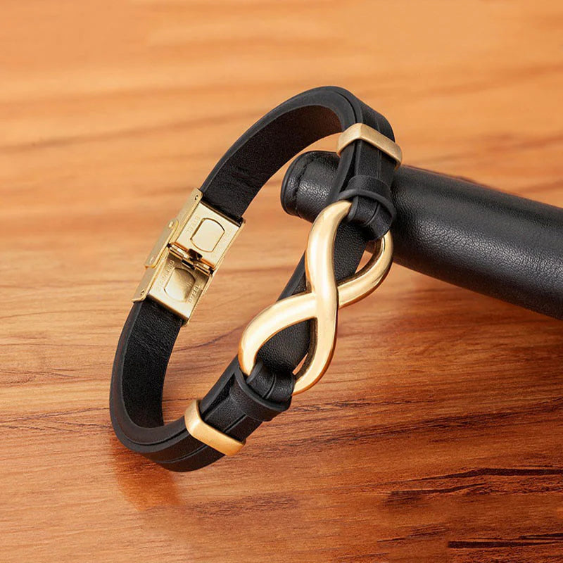 Buddha Stones Infinitely Design Titanium Steel Multicolored Leather Strengthen Bracelet