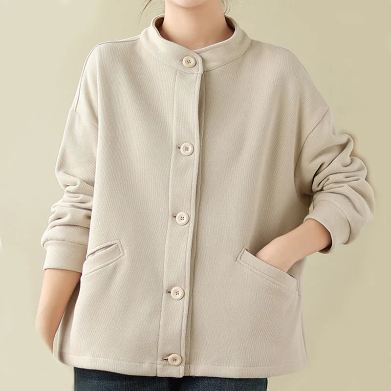 Buddha Stones Solid Color Women's Long Sleeve Jacket With Pockets