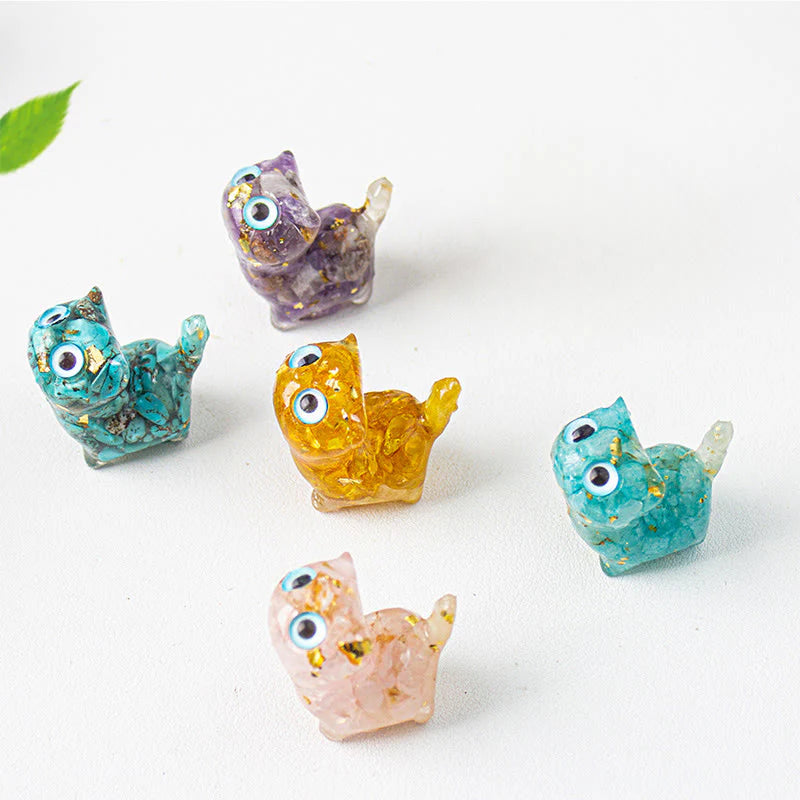 FREE Today: Strength and Protection Crystal Drip Resin Small Cat Statue Decoration