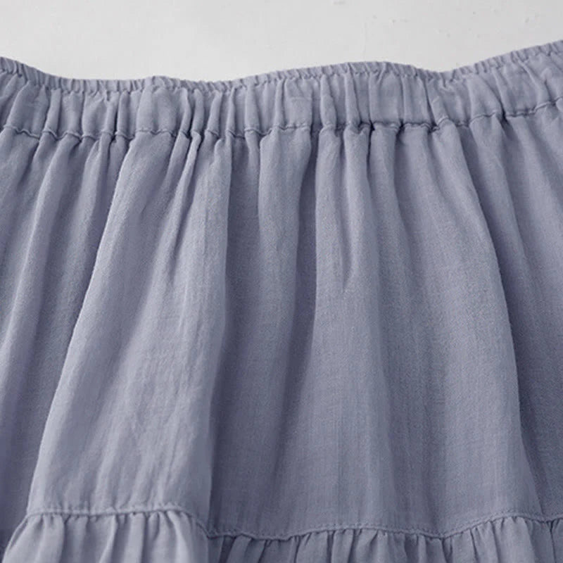 Buddha Stones Embroidery Hollow Design A-line Drawstring High Waist Women's Skirt With Pockets