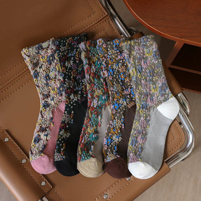 Buddha Stones Ethnic Textured Floral Pattern Women's Micro Crew Cotton Socks