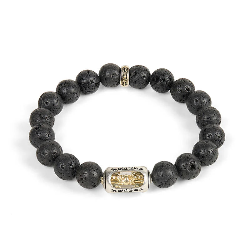 Buddha Stones Natural Lava Rock Om Mani Padme Hum Dorje Vajra Healing Bracelet