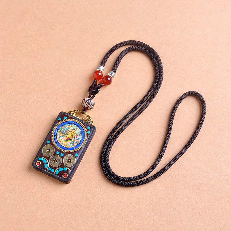 Buddha Stones Thangka Yin Yang Copper Coins Ebony Wood Zakiram Balance Pendant Necklace