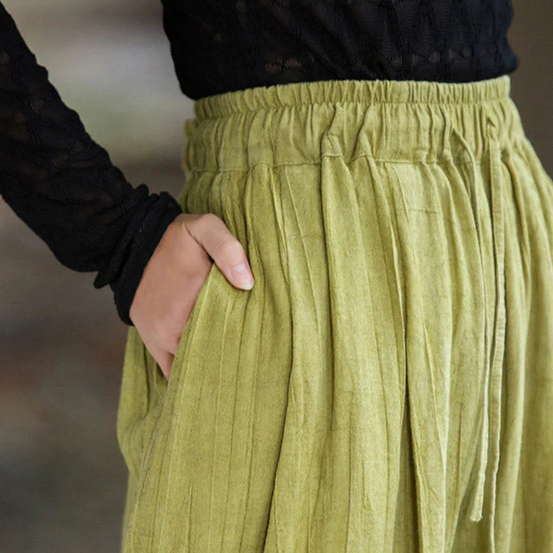 Buddha Stones Casual Plain Loose Handmade Tie-Dye Women's Ramie Cotton Wide Leg Pants With Pockets