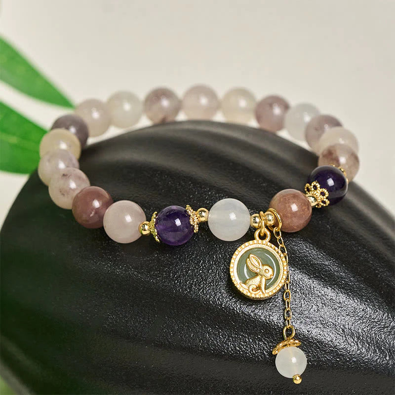 Buddha Stones Golden Silk Jade Fu Character Rabbit Ward Off Evil Spirits Bracelet