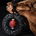 Buddha Stones FengShui Natural Rainbow Obsidian PiXiu Cinnabar Healing Necklace Pendant
