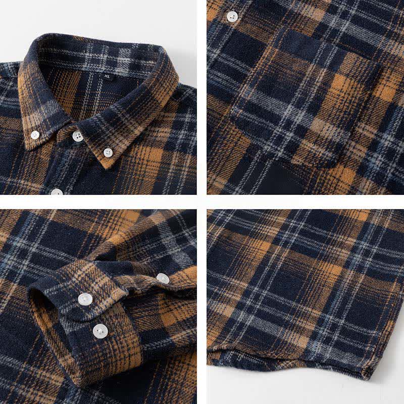 Buddha Stones Commute Multicolor Plaid Button Men's Cotton Long Sleeve Shirts With Pocket