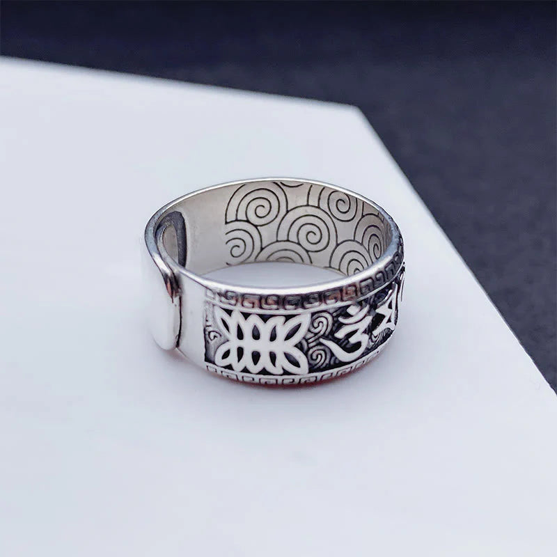 Buddha Stones Om Mani Padme Hum Copper Adjustable Wealth Ring