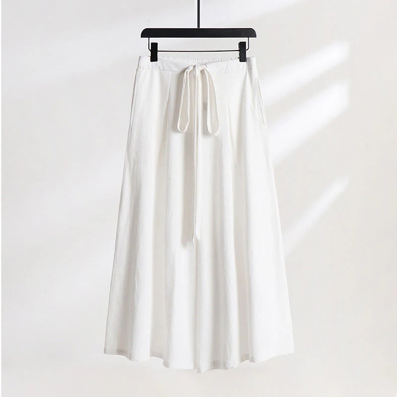 Buddha Stones Plain Lace-up Drawstring Design Men's Ankle-Length Cotton Linen Wide Leg Pants With Pockets