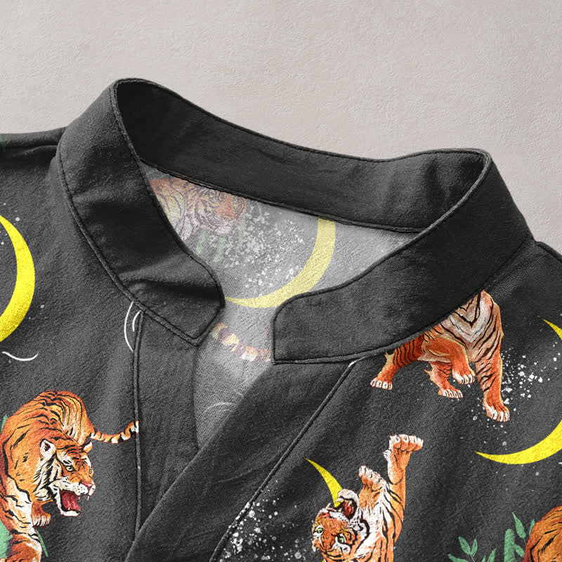 Buddha Stones Tiger Moon Bamboo Men's Short Sleeve Resort Shirt
