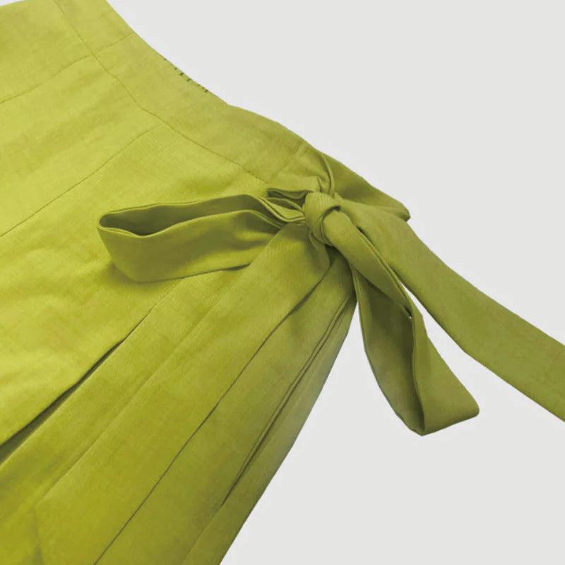 Buddha Stones Spring Casual Retro Plain Drawstring Women's Wide Leg Pants With Pockets