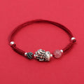 Buddha Stones 999 Sterling Silver PiXiu Strawberry Quartz Bead Wealth Luck Braided Bracelet