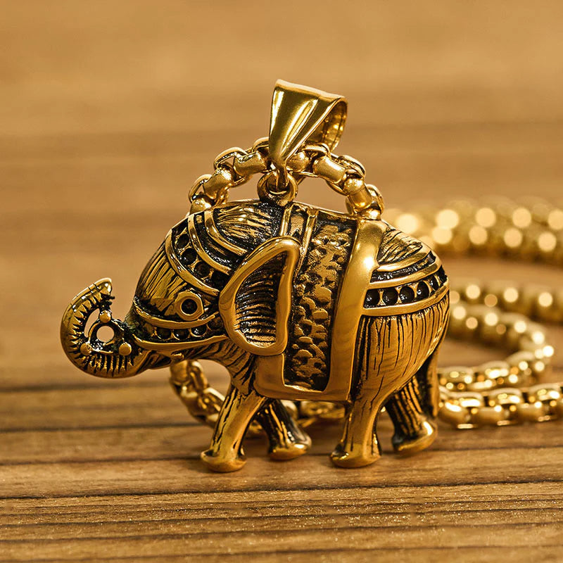 Buddha Stones Titanium Steel Elephant Strengthen Necklace Pendants