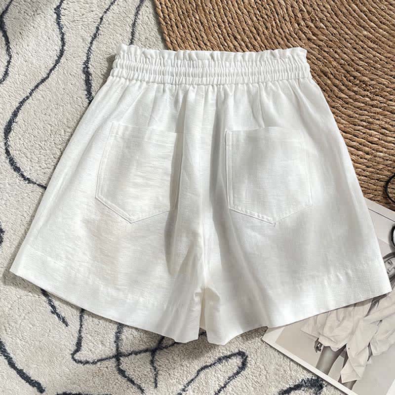 Buddha Stones Summer Drawstring Ruffle Elastic Waist Women's Shorts With Pockets
