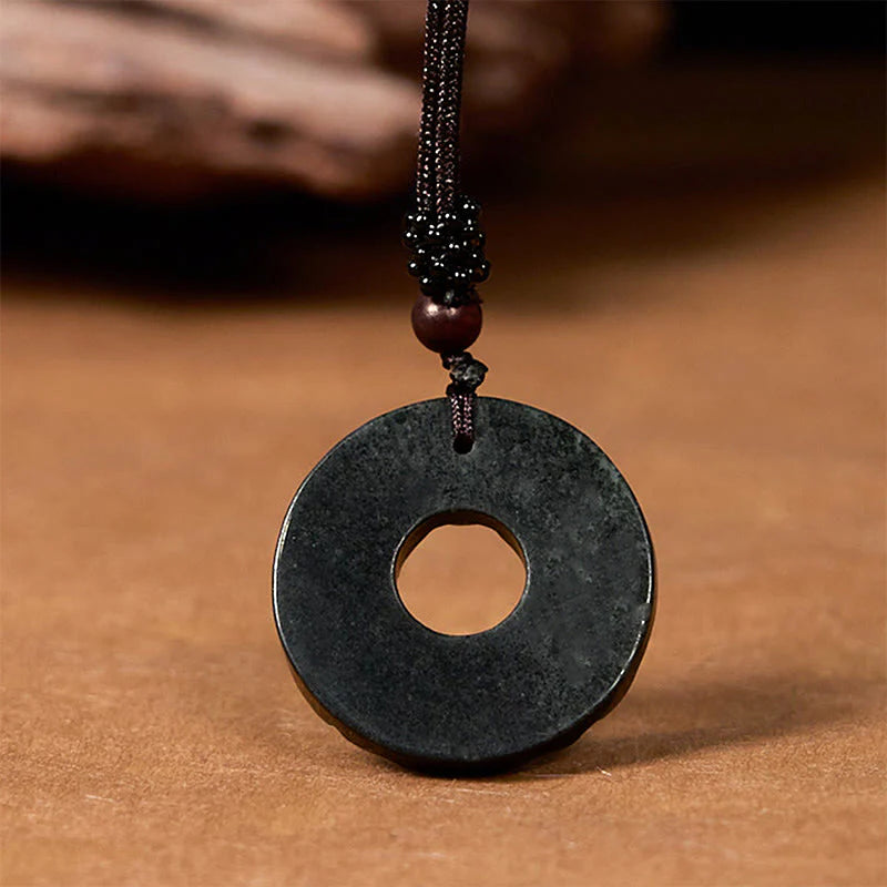 Buddha Stones Tibetan Nanyang Black-Green Jade PiXiu Peace Buckle Protection Necklace Pendant