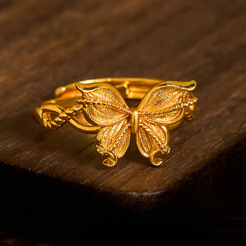 Buddha Stones 24k Gold Plated Brass Butterfly Symbol Adjustable Love Ring