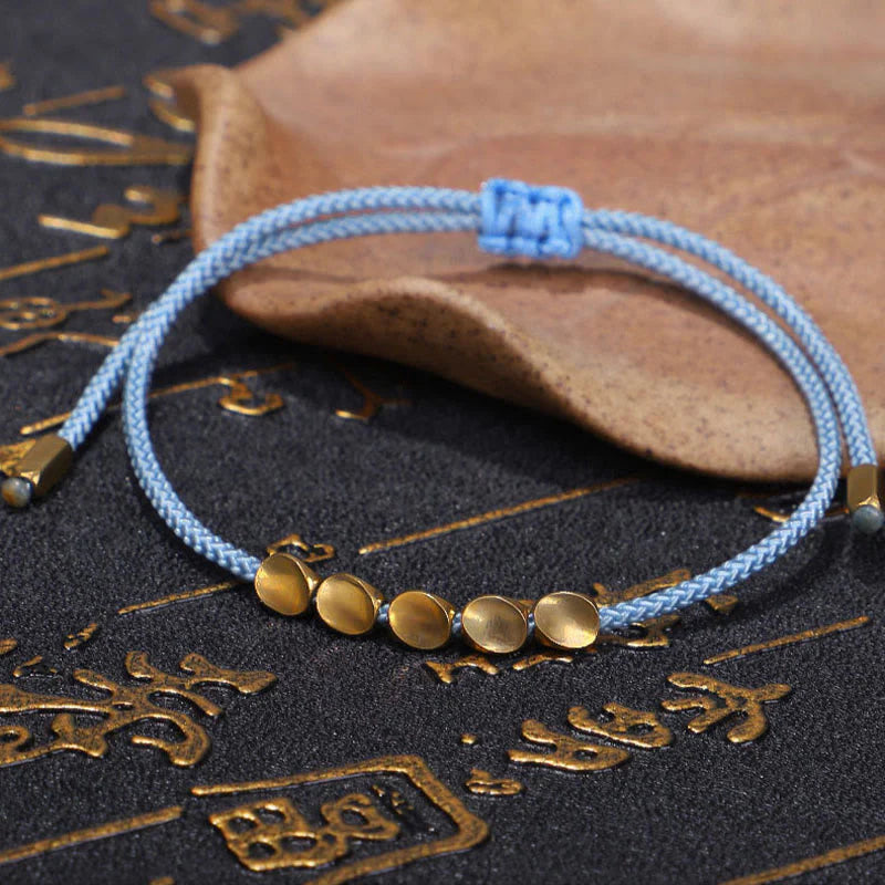 Buddha Stones 3Pcs Blue Yellow String Golden Copper Beads Healing Bracelet