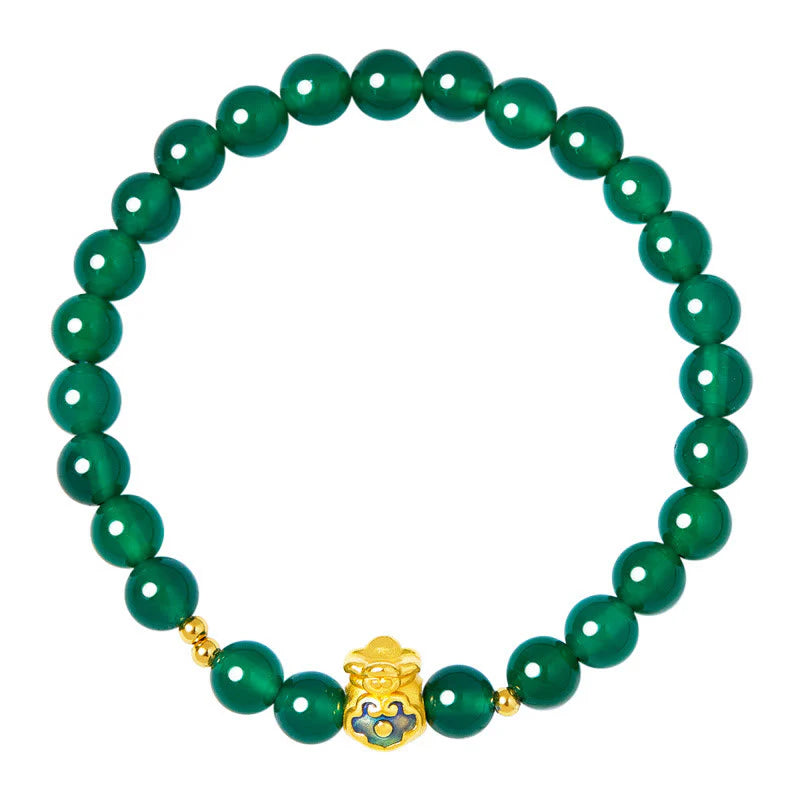 Buddha Stones 999 Sterling Silver Lucky Bag Green Chalcedony Calm Bracelet