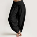 Buddha Stones Pure Cotton Plain Black Women's Elastic Waist Harem Pants