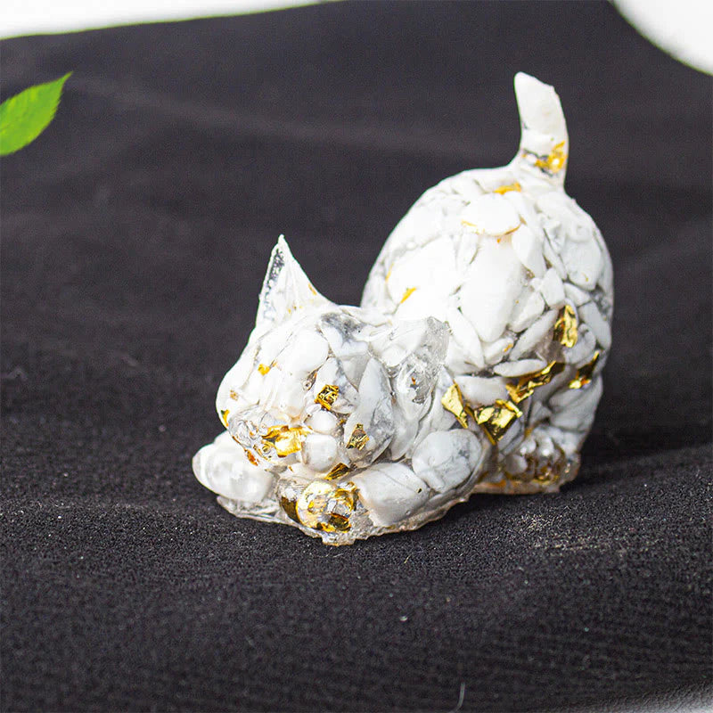 Buddha Stones Stretching Cat Resin Crystal Gravel Meditation Decoration