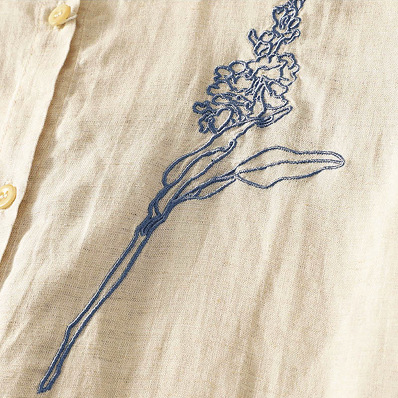 Buddha Stones Spring Embroidered Flower Long Sleeve Women's Buttons Shirt