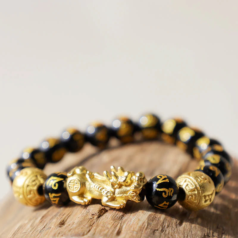 Buddha Stones FengShui PiXiu Obsidian Wealth Bracelet