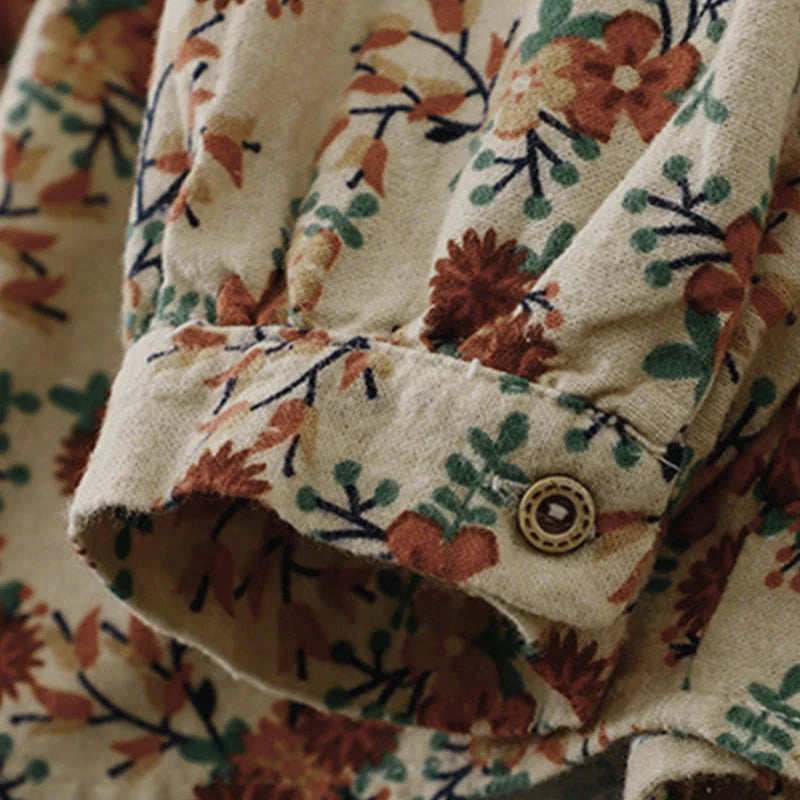 Buddha Stones Fall Floral Print Buttons Down Design Women's Cotton Long Sleeve Shirt