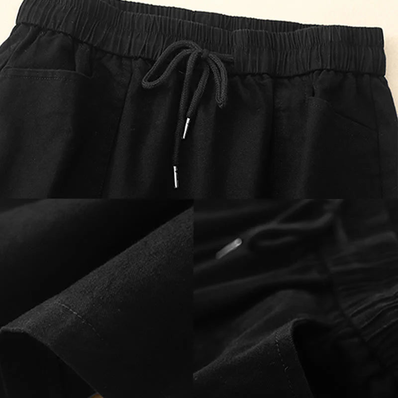 Buddha Stones Vintage Plain Drawstring Button Design Slide Slite Women's Cotton Linen 7-8 Length Skirt With Pockets
