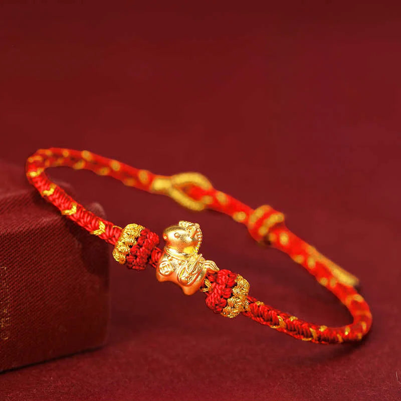 Buddha Stones 999 Gold Year Of The Horse Braided String Rope Luck Adjustable Bracelet