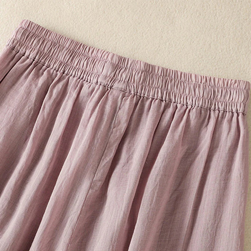 Buddha Stones Commute Embroidery Drawstring Women's Cotton Wide Leg Pants With Pockets