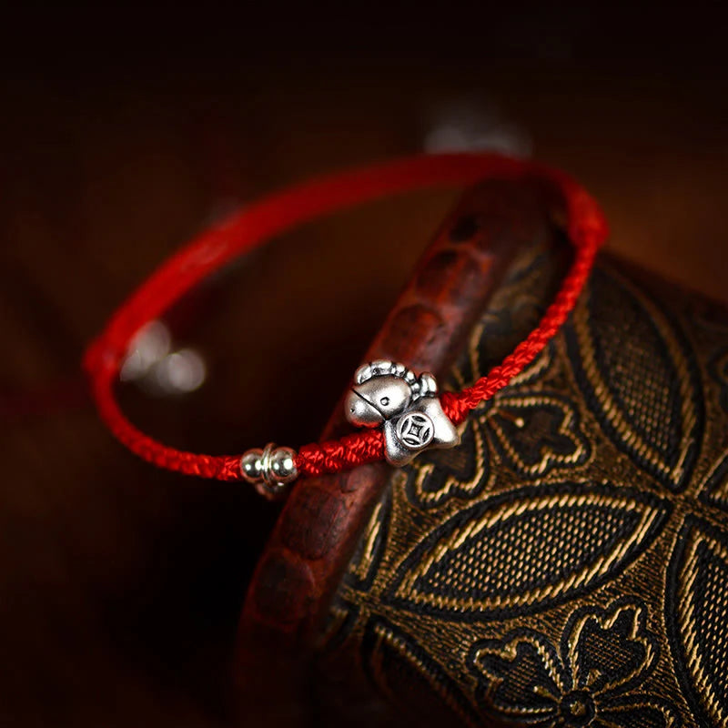 Buddha Stones 999 Sterling Silver Year Of The Horse 925 Sterling Silver Bell String Luck Child Adult Bracelet Anklet