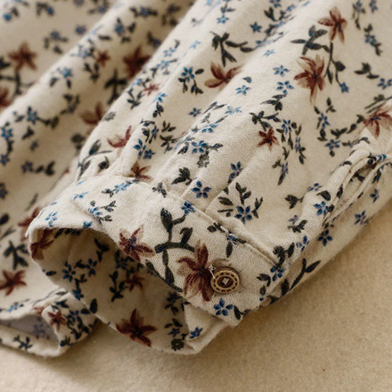 Buddha Stones Fall Floral Print Buttons Down Design Women's Cotton Long Sleeve Shirt