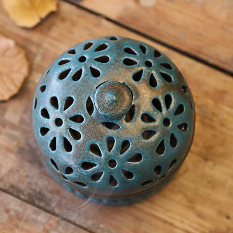 Buddha Stones Mini Hollow Spiritual Meditation Ceramic Small Incense Burner Decoration