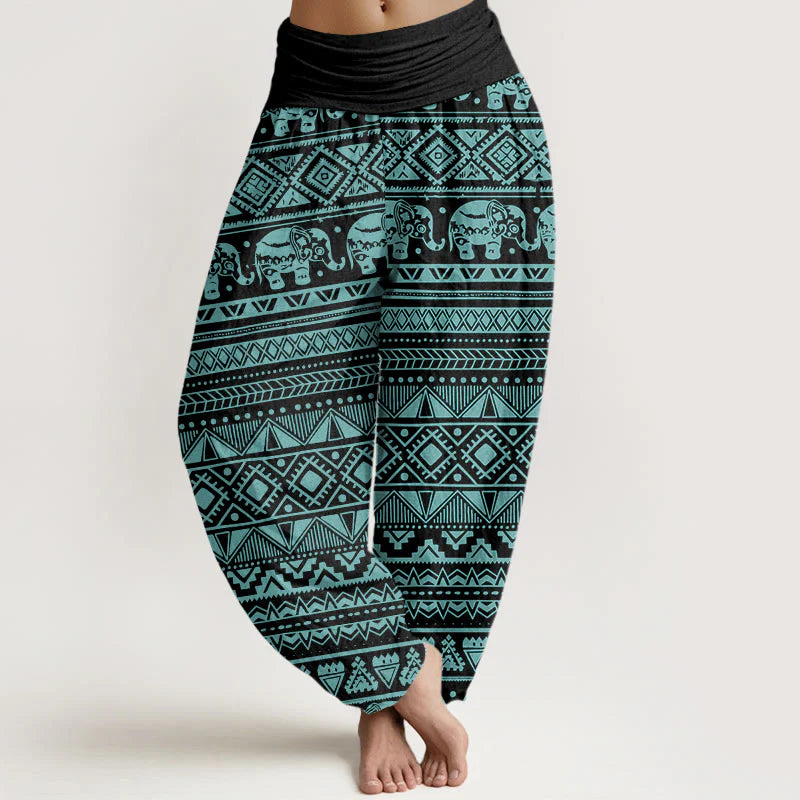 Buddha Stones Cotton Casual Elephant Geometric Figure Women's Elastic Waist Harem Pants