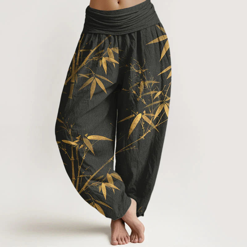 Buddha Stones Pure Cotton Classical Bamboo Pattern Women's Elastic Waist Harem Pants