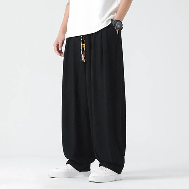Buddha Stones Summer Drawstring Ankle Length Solid Color Men's Straight Leg Pants