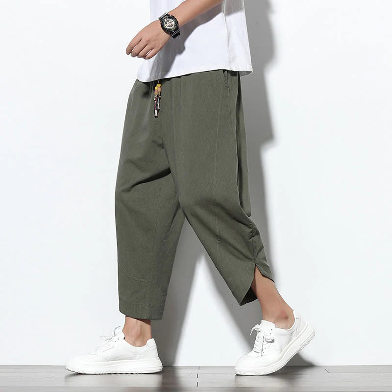Buddha Stones Casual Summer Drawstring 7-8 Length Linen Men's Harem Pants With Pockets