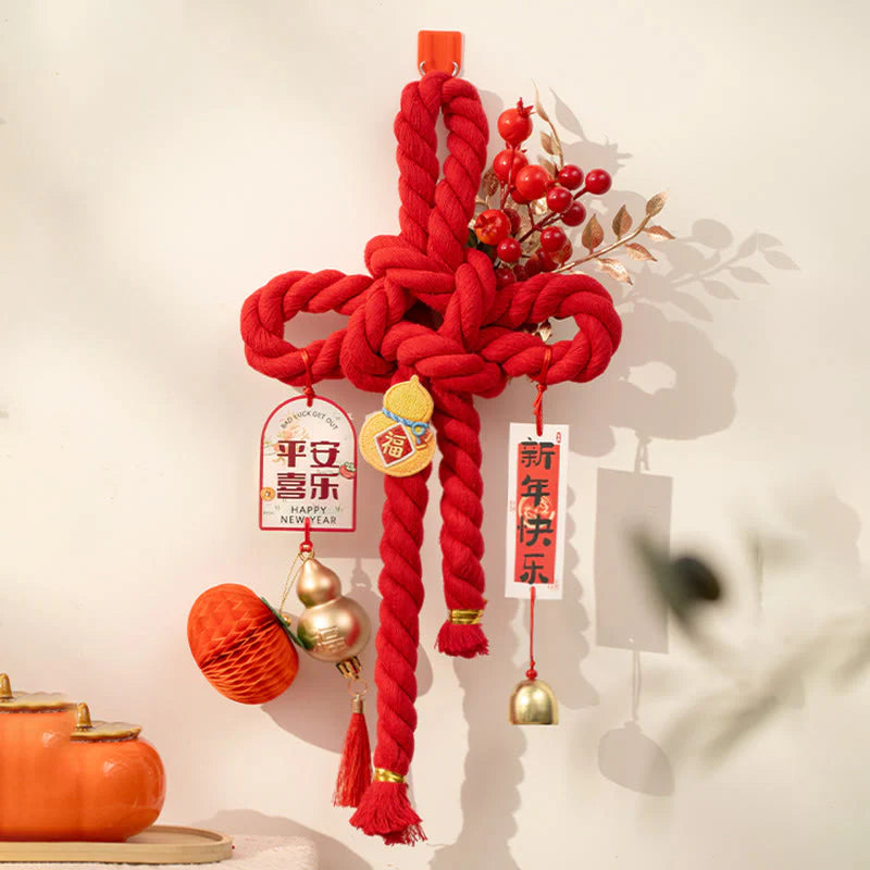 Buddha Stones Year of the Horse Dancing Lion Fu Character Chinese Knotting Fortune Decoration